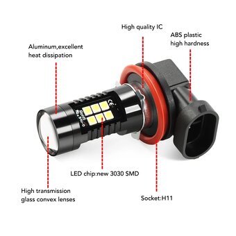 H8 H11 LED hmlovky žiarovky do auta 1200LM 6000K 12V biele - 3
