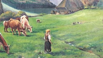 Starožitný obraz - Na pastve - olej - 3