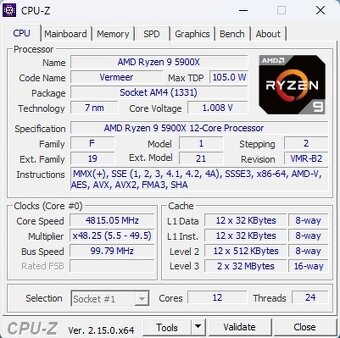 AMD Ryzen 9 5900X, 3.70 GHz, 64 MB Cache, socket AM4 - 3