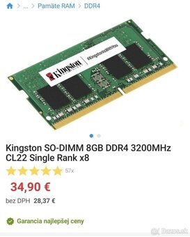 Predam ramky Kingston SODIMM 8GB DDR4 3200MHz - 3