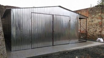 Plechová pozinkovaná garáž 6,5 × 6 m – sedlová strecha + prí - 3