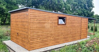 Plechová garáž 3x6 so spádom strechy dozadu, imitácia dreva - 3