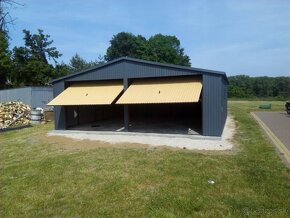 Plechová garáž 7x6m dvojgaráž grafit výklopné brány. - 3