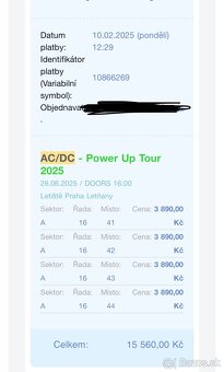 ACDC Praha 26.6.2025 Listky na sedenie sektor A/ r16 - 3