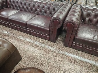 CHESTERFIELD ŠTÝL KOŽENÁ,3+1+1 TMAVOBORDOVÁ - 3