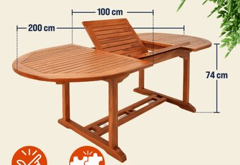 Záhradný drevený rozkladcí stôl 150 až 200 cm - eukalyptus - 3