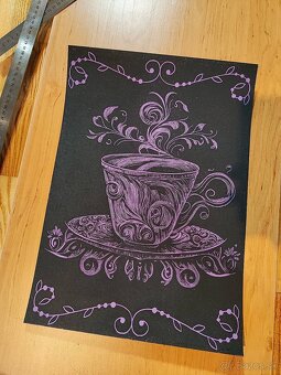 Šálka ornament - linoryt - grafika - 3