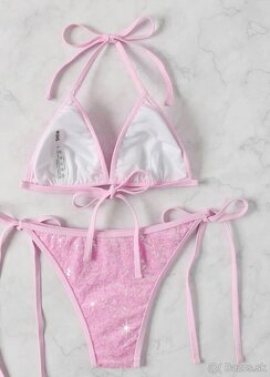 Nové dámske plavky ružové  s flitrami - 3