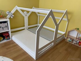 Detská masívna domčeková posteľ 80x160 biela - 3