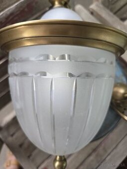 Stropná lampa, z mosadze a z hrubého brúseného skla - 3