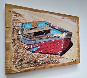 Ručne maľovaný obraz akrylom na drevené dosky, 40x30 cm - 3