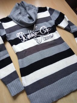 Pruhovaný rolák (šedá + biela + čierna) - 3