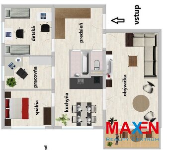 Predaj: 4 izbový byt, 75 m2 + Loggia , WATSONOVA, Košice - S - 3