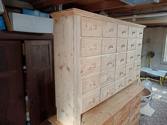 Starožitná skrín, LÉKÁRENSKÁ šuplíková skrín, smrková komoda - 3