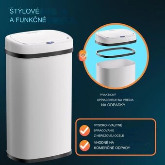 Bezdotykový hranatý odpadkový kôš s USB 58 L - biely - 3