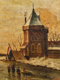 Zimná krajina s korčuliarmi – J. Spolet (1854–1912), olej - 3