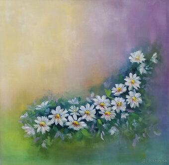 Originál olejomaľba na plátne - Margarétky - 3