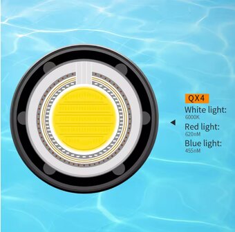 Výkonná podvodná LED baterka,vodotesná IPX-8,80m,Red,Blue,Wh - 3