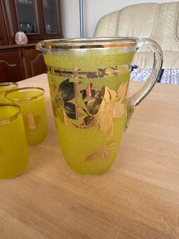 Retro sklenená súprava – džbán + 6 pohárov, zlátený dekor - 3