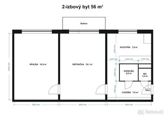 ⌂ Prenájom 2-izbový byt s balkónom 56 m2 Prievidzská Handlov - 3