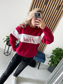 Victoria’s Secret PINK bordovo biela mikina S - 3