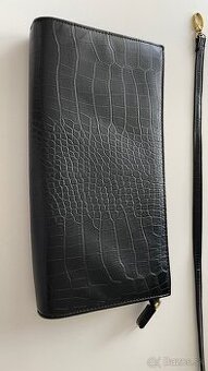 Čierna listová kabelka psaníčko popruh krokodília koža croc - 3