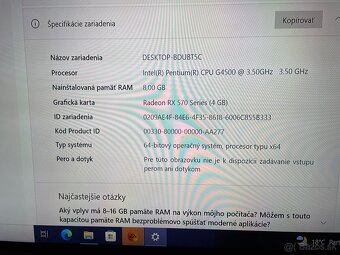 Intel pentium G4500 3.5 Ghz, RX570 4Gb Ram 8Gb 250Gb SSD - 3