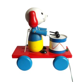 Dřevěná hračka - Tahací pejsek s bubnem - 3