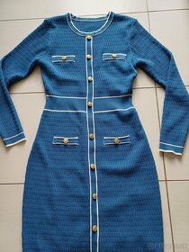 Modre šaty s gombikmi, elastické, m, - 3