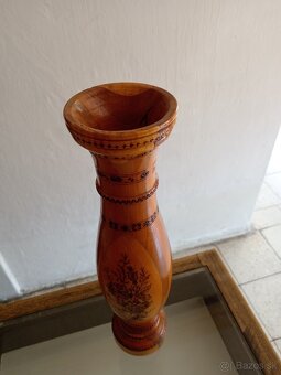 Drevená váza, vyrezávaný vzor , zdobená, starožitnosti - 3