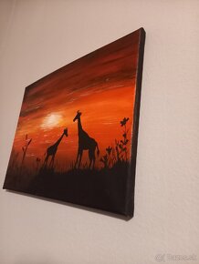 maľovaný obraz žirafy a západ slnka sunset - 3
