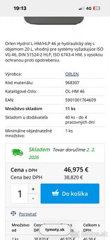 Orlen Hydrol L-HM/HLP 46 - 20 L hydraulický olej - 3