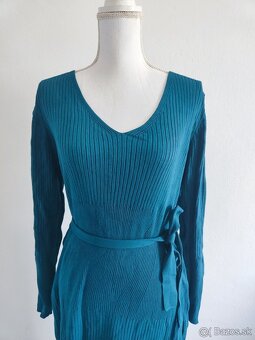 červené šaty s rukávmi L/XL, petrolejové úpletové šaty XL - 3