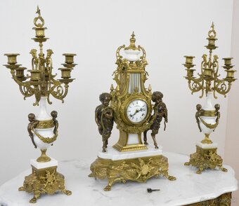 Starožitné krbové hodiny FHS s kentaury+svícny XXL - 3