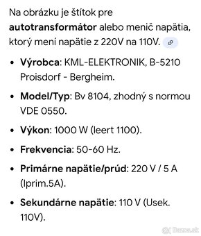 Menič napätia 220V/110V 1000W - 3