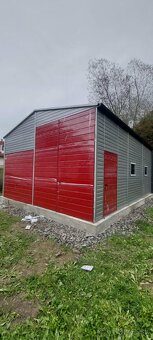 Plechová garáž / sklad 6×8 m – dvojspádová strecha, RAL 3011 - 3