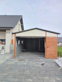 Plechová garáž 4×6 m – biela + zlatý dub - 3