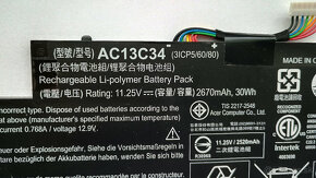 Batéria Acer AC13C34 11.25 V 30Wh / kapacita 81.6 % - 3