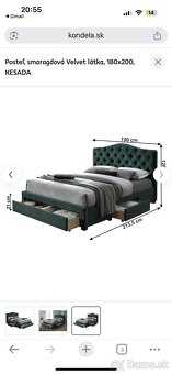 Predám smaragdovu posteľ velvet Kesada 180x200cm - 3