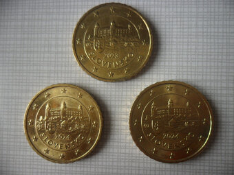 Slovenské euromince - 5 cent, 20 cent, 2 euro - 3