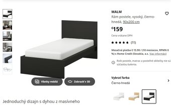 Ikea MALM Rám postele, čierno-hnedá, 90x200 cm, rost, matrac - 3