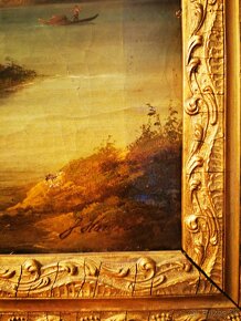 Olej na platne Alpská krajina 1720 signováno - 3
