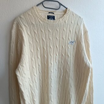 Sacoor Brothers krémový vlnený pletený sveter cable knit XL - 3