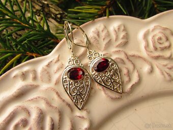 Strieborné náušnice s kameňom Granát, Ag 925 - 3