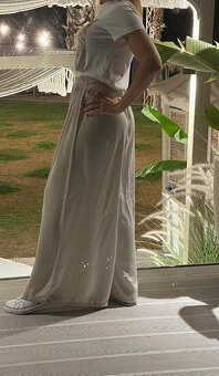 Trendové široké talianske béžové nohavice - 3