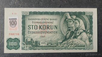 100 Kčs 1961 + SK kolok, stav N (UNC) - 3