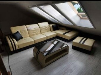 Kožená rohová sedacia súprava +taburet+stolík - 3