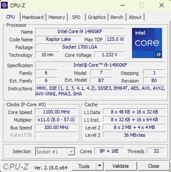 Intel Core i9-14900KF, 3.20 GHz, 36 MB Cache, socket 1700 - 3