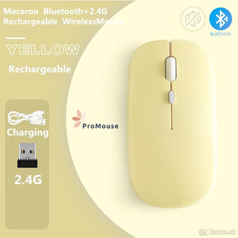 Bezdrôtová nabíjateľná bluetooth myš - žltá - 3