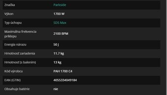 PARKSIDE BÚRACIE KLADIVO PAH 1700 C4 1700 W 50J PRÍKLEPOVÝ S - 3